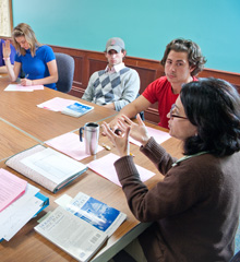Professor Bindu Madhok has a discussion with her philosophy class.