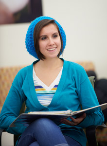 A student in Stockwell Library's Cutler Commons.