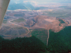Aerial view of coal mines in West Virginia, taken on a Southwings Flight.  This one-time use leaves land nonproductive for the foreseeable future