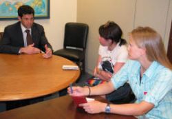 Erica and Lisa discuss global change policy with Senator Debbie Stabenow's environmental aide