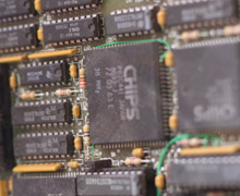 Computer chips on a motherboard