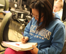 An Albion College mathematics student studying in a Department lab.