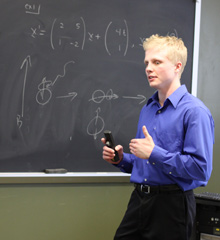 An Albion College mathematics student makes a presentation.
