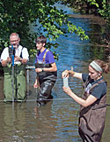 Wilch, Hiday and Williams gathering data in Rice Creek