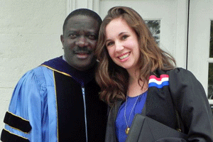 Kirsch at Commencement 2012 with French professor Emmanuel Yewah, her academic adviser
