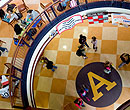 Albion College students on the main floor of the Kellogg Center.