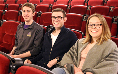Lucas Lusk, Grant Smith and Taylor Karns (left to right) helped create the Albion Film Festival last spring as part of their Prentiss M. Brown Honors Program experience. They enjoyed it so much, they are back again with the second annual event February 13 at the Bohm Theatre.
