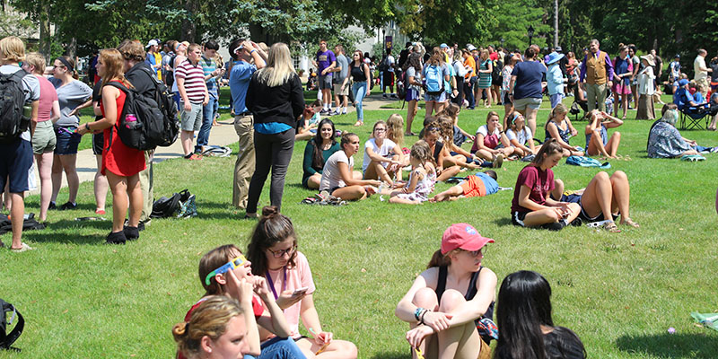 Hundreds gathered on the Albion College Quad to watch the August 21, 2017 solar eclipse.