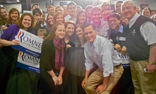 Ford Institute students with Mitt Romeny following a presidential campaign event in Albion, February 2012.