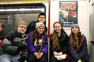 From left: Noah Pappas, Matt Stander, Megan Bricely, Leah Zawerucha and Rachel St. Pierre on the Toronto subway.