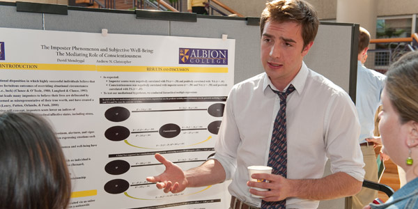 An Albion College psychology student presents at the Elkin R. Isaac Student Research Symposium.